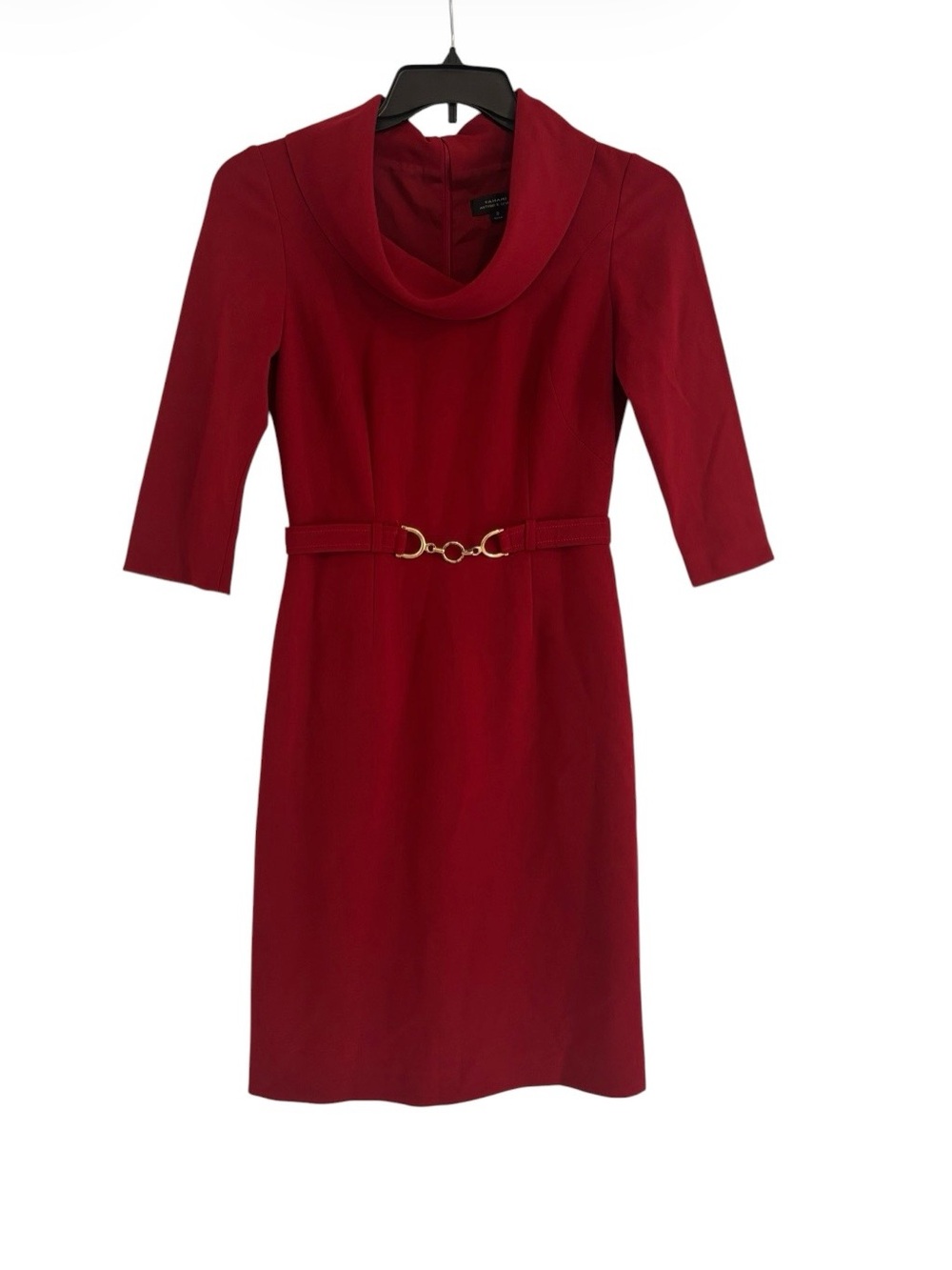 Tahari Red Cowl Neck Belted Dress Sz 2